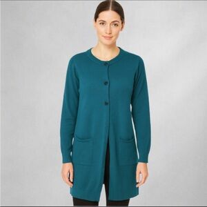 J. Jill Teal Wool Blend Longline Cardigan Sweater Petite S 3-Button